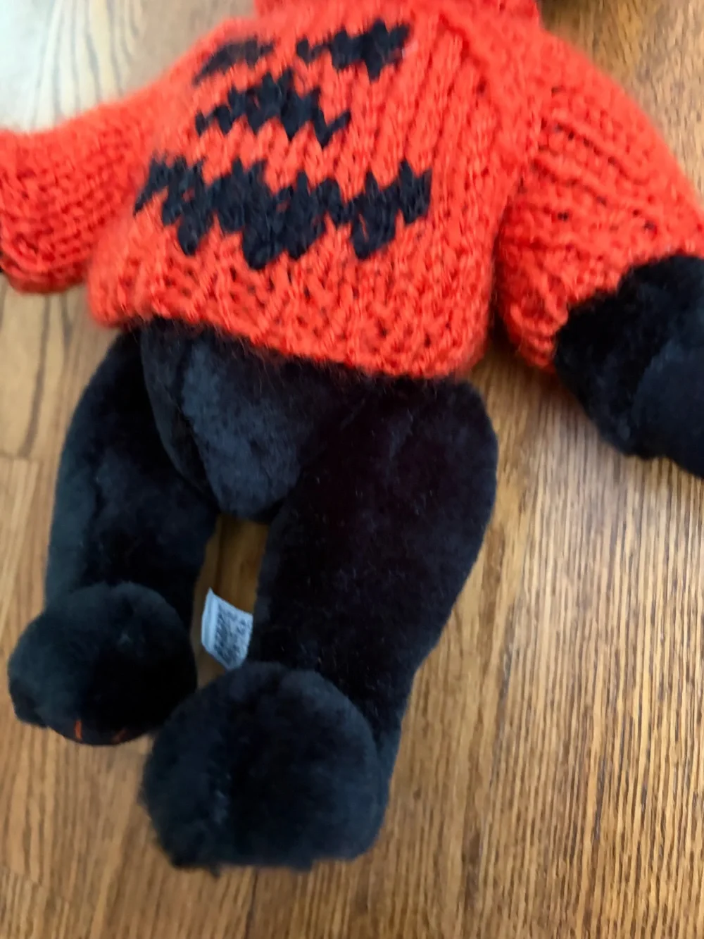 Vintage A&A Halloween Black Stuffed Animal Bear Orange Sweater Toy Decor